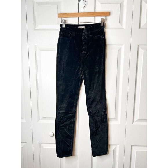 DL1961 Chrissy Ultra High Rise Black Velvet Button Fly Jeans Women's Size 25 - Picture 2 of 16